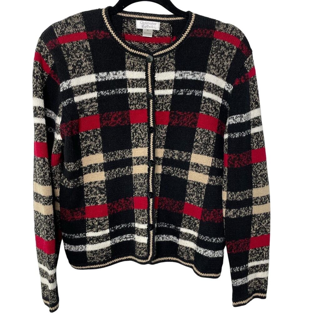 Y2K‎ Christopher & Banks Plaid Button Front Cardigan Black M Old Money Academia